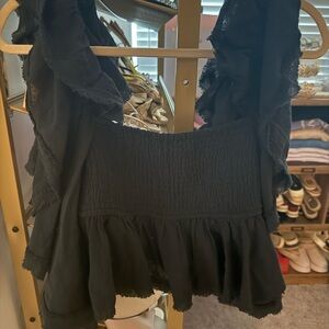 Free People Black Asymmetrical Smocked Top
